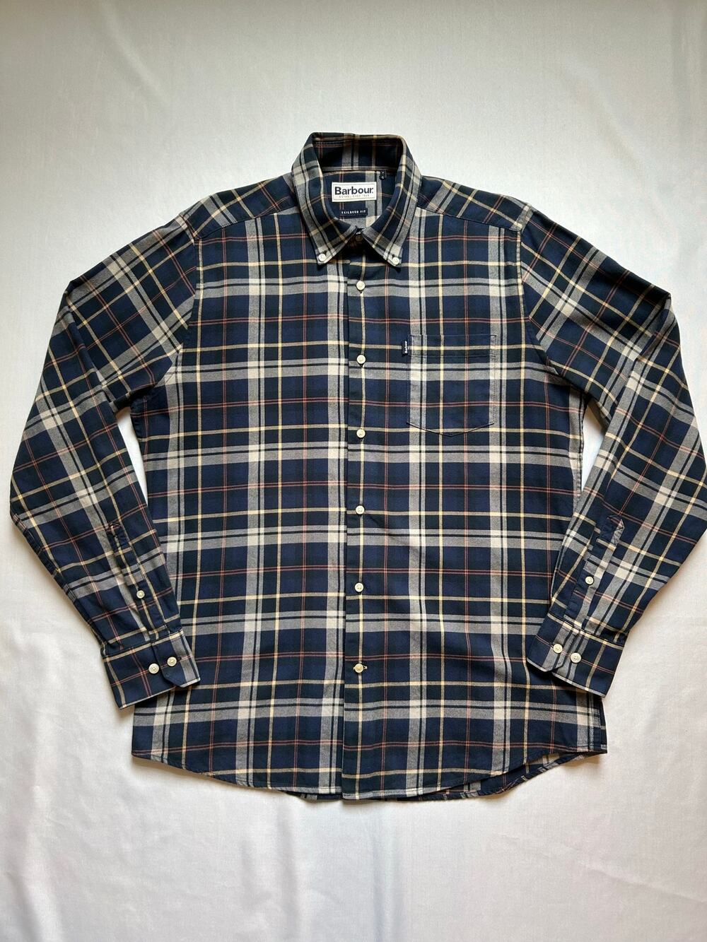 Barbour Stapleton Blane Tailored Fit Plaid Button Down Dark Blue Shirt Small